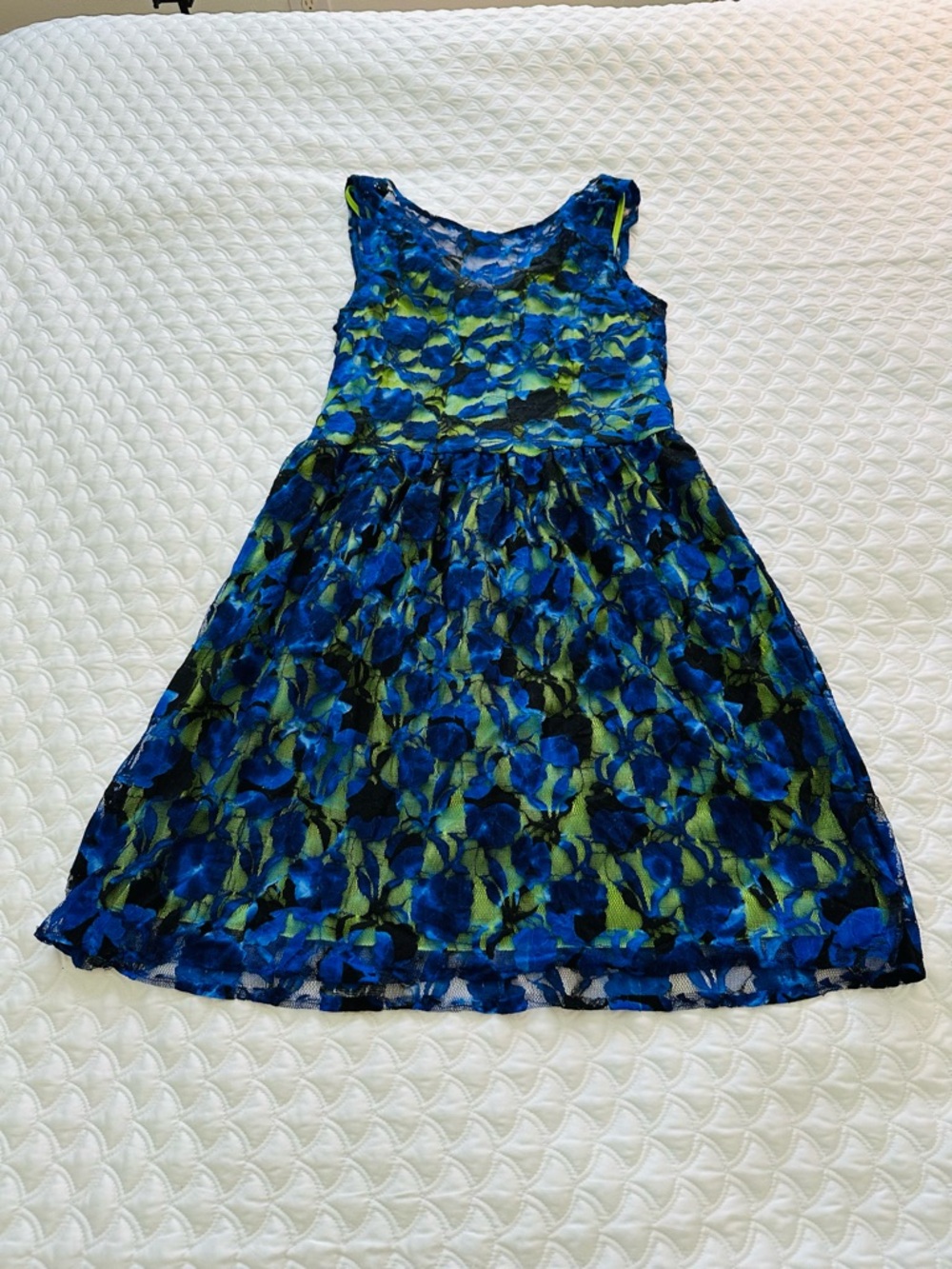 Cato Blue & Green Floral Lace Midi Dress